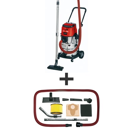 Einhell TE-VC Power X-Change 36-Volt Cordless 8-Gallon Wet/Dry Shop Vacuum, 15000-Pa Suction Power, Heavy-Duty, Stainless-Steel w/ 8-Foot Hose, Pleated Filter, Foam Filter, Accessory Nozzle, Tool Only